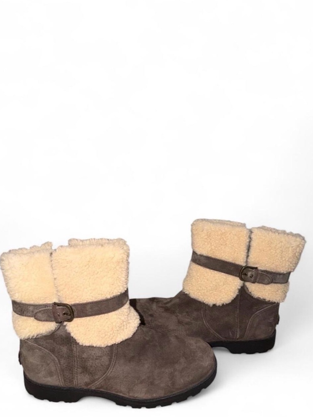 UGG Women’s Suede Shearling Cuff Boots - Brown & Cream